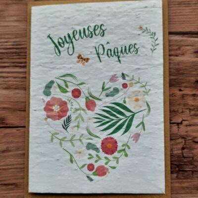 Carte à planter - Joyeuses Pâques (coeur en fleurs)